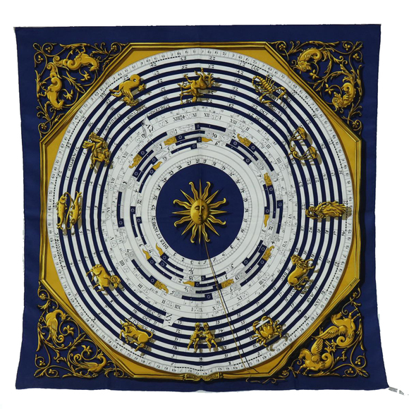 HERMES Carre 90 dies et hore Scarf Silk Blue Auth tb932 - Picture 1 of 13